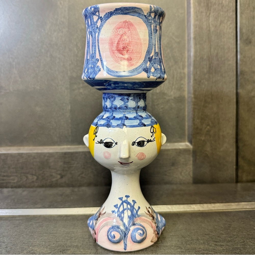 MCM 1969 Bjorn Wiinblad Vintage Vase Head Eva Denmark V40 Signed 8”